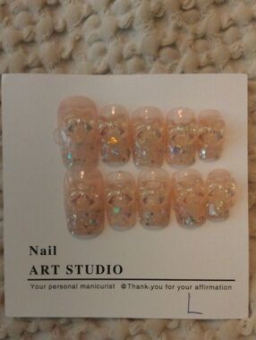 Nail Art Studio Large Pink Glitter 2.5 Square Press-On Nails